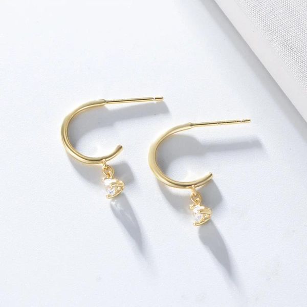 Brincos JF 2023 Design Original Super Flash Delicado Semicírculo Pendurado Zircão Ear Studs Feminino