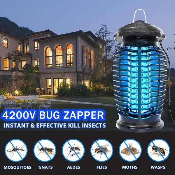 Zapper per insetti da 1 pezzo per interni ed esterni, zapper elettrico per zanzare 4200 V, lampada impermeabile per uccidere mosche ad alta potenza da 15 W, insetticida per la casa