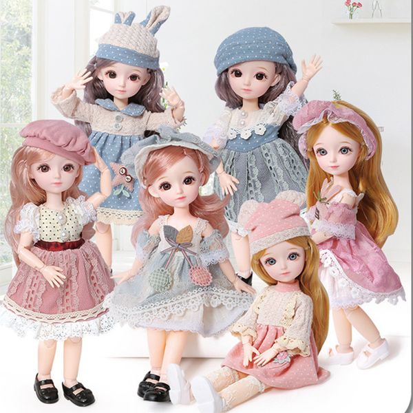 Puppen 12 Zoll 22 bewegliche Gelenke BJD-Puppe 31 cm 1/6 Makeup Dress Up Cute Brown Blue Augapfelpuppen mit Fashion Dress Toys für Mädchen 230426