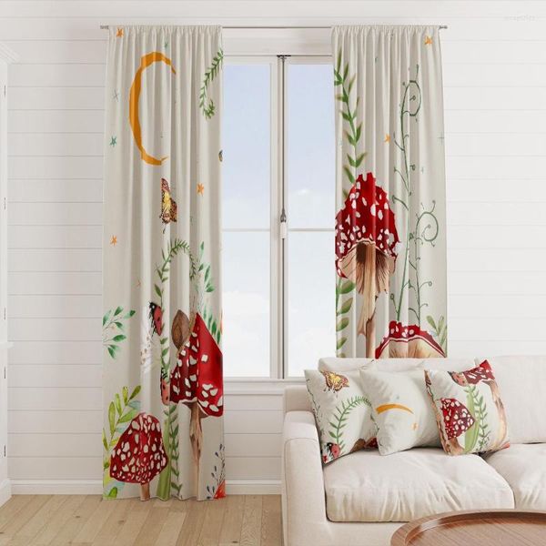 Cortina de cortina de fantasia moderna desenho animado cogumelo de sol decoração UV Provo de cortinas longas e curtas para o quarto apenas Uso em casa