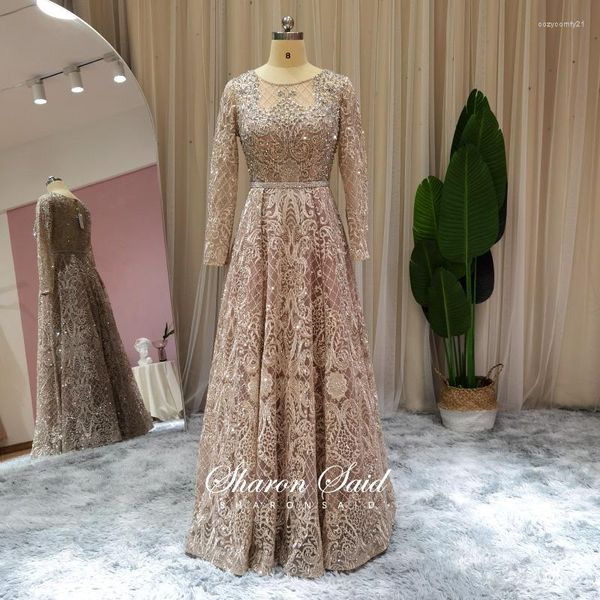 Abiti da festa Elegante abito da sera musulmano nudo Manica lunga Cristallo di lusso Dubai Plus Size Donna Formale per abiti da ospite di nozze