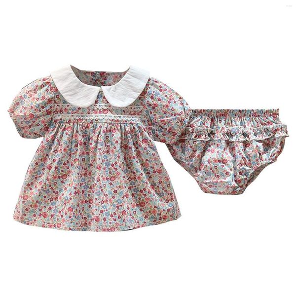 Mädchen Kleider Mädchen Sommer Mode Revers Kurzarm Blumendruck Kleid mit Shorts Born Set Babykleidung und Schuhe