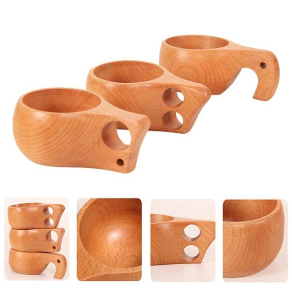 Tassen im Freien tragbare Holztasse alte Kuksa Kaffee Tee Milch Trinkbecher Isolierung Holz DrinkwareMugs