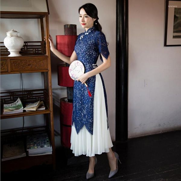 Ethnische Kleidung 2023 Sexy Spitze Ao Dai Kleid Vietnam Traditionelles Qipao Frauen 2 Stück Roben Röcke Chinesische Damen Elegant Verbessert