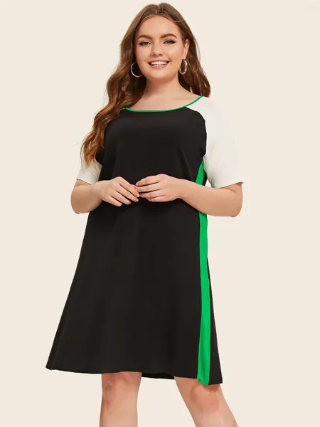 Vestidos de tamanho grande vestido de moda elegante de verão Mulheres de manga curta Mulheres soltas de trabalho bloqueado Office Casual grande 6xl 7xl