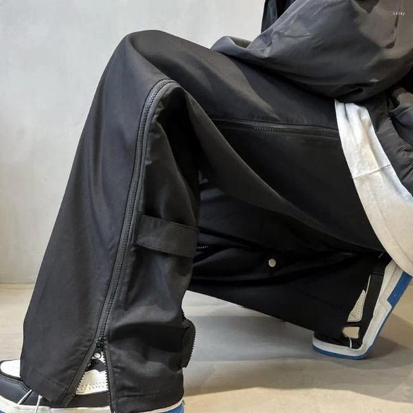 Мужские брюки с молнией сзади, дизайн-карго в стиле хип-хоп, толстые широкие брюки со средней посадкой на флисовой подкладке