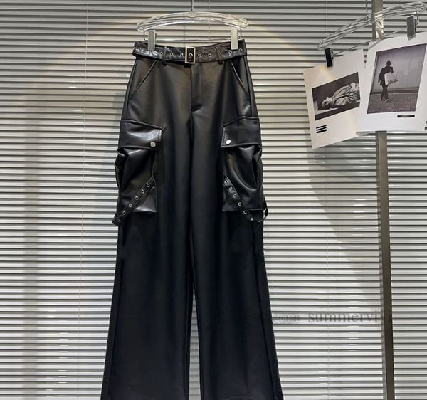 Grandi ragazze pantaloni larghi in pelle PU autunno inverno vecchi bambini più tasche cargo pantaloni adolescenti pantaloni larghi a vita alta elastici Z5603