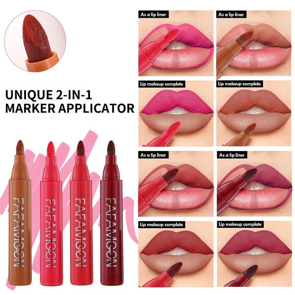 Lip Marker Stain Wasserdichter, matter Lippenmarker mit Kokosöl und Aloe Hochpigmentierter Lippen-Make-up-Stift für Frauen und Mädchen. Präzise