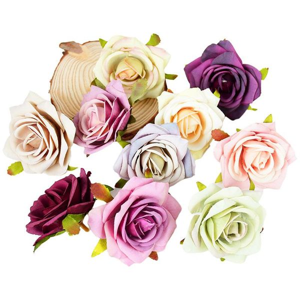 Fiori decorativi 5pcs 7cm Artificiale Rosa Testa di fiore di seta Decorazione della festa nuziale Festival Casa Ghirlanda fai da te Confezione regalo Scrapbook Craft Wr