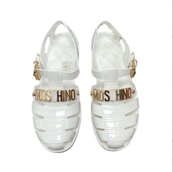 2023 Klassische Designer Damen Sandale Gummi Hausschuhe Jelly Sandalen Strand Flach Freizeitschuh Alphabet Bonbonfarben Outdoor Römische transparente Schuhe EUR 35-45