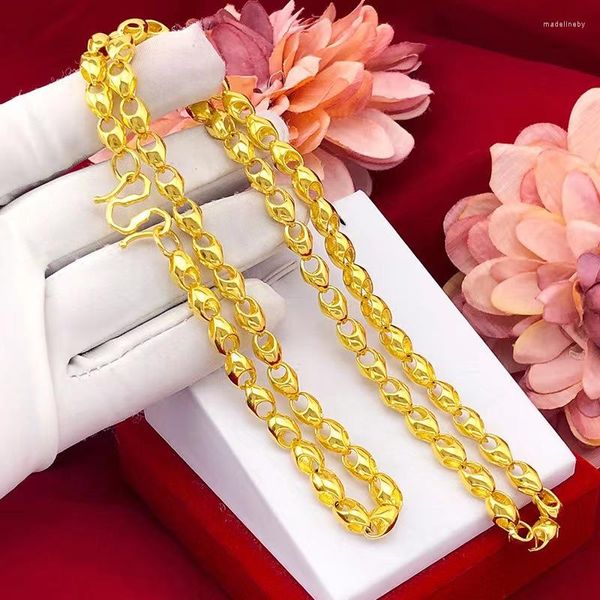 Catene Moda Collana color oro puro 18k per uomo 24K 999 Gioielli per fidanzamento con catena di perline lisce non sbiadite