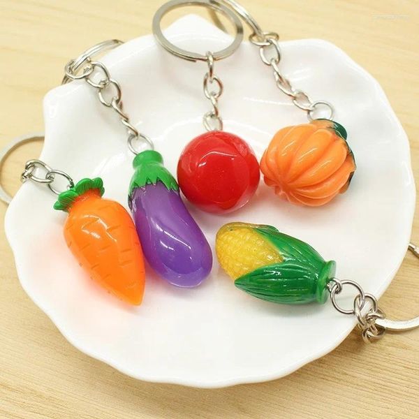 Portachiavi Simulazione Portachiavi Verdure Carota Mais Pomodori Melanzane Zucca Ciondolo Borsa per ragazza Figurine Pendenti per telefono Catena per auto Portachiavi