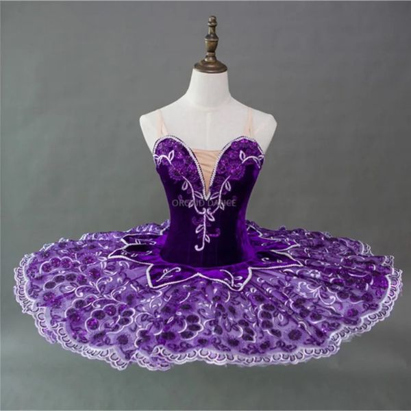 Dancewear profissional personalizado crianças meninas mulheres adulto desempenho competição usar trajes de dança veludo roxo ballet tutu 231124