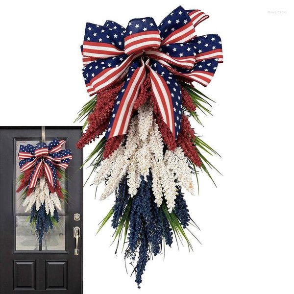 Flores decorativas Quarto de julho Wreath 2212 polegadas linda grinaldas multicoloridas patrióticas exclusivas para a porta da frente