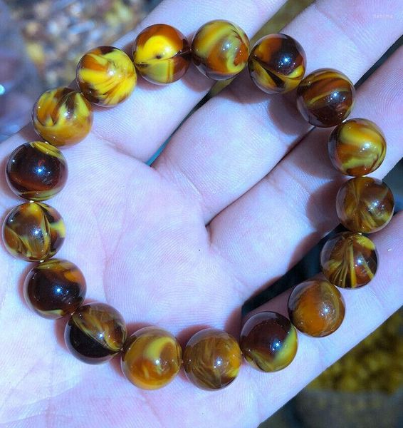 Brin 20mm Bracelet en cire d'abeille dorée naturelle Perles de bouddha en ambre ancien pour hommes Certificat