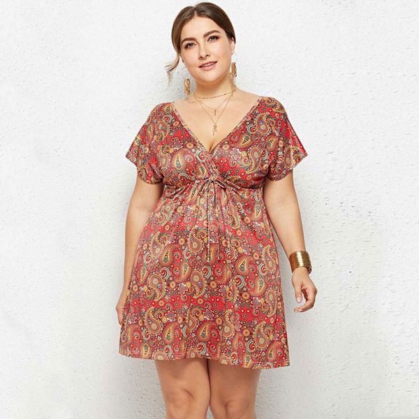 Camiseta 2022 verão vestido de grandes dimensões feminino plus size vestido de impressão floral senhoras tamanho grande vestido de festa curto para mulher 3xl 4xl