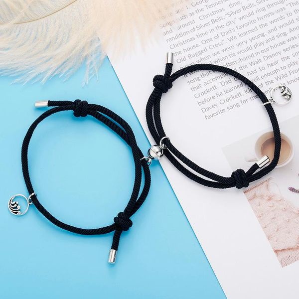 Braccialetti con ciondoli Mountain Sea Promise Attira il braccialetto magnetico Corda intrecciata Coppia Bracciale per amante Uomo Donna Ragazza Ragazzo Regalo