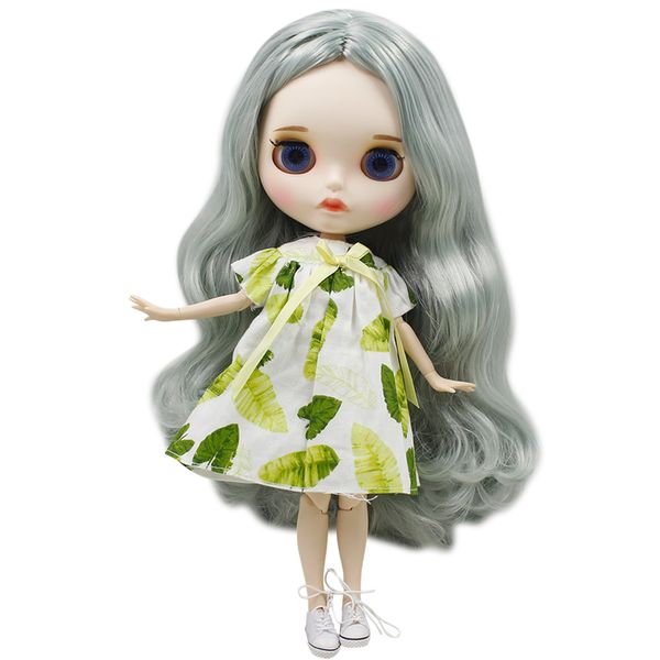 Куклы ледяные DBS Blyth Doll 30 см. Белая кожа светло -зеленая смешанная длинные вьющиеся волосы 1/6 Матовая поверхность сустава с бровями глянцевый блеск DIY игрушка 230426