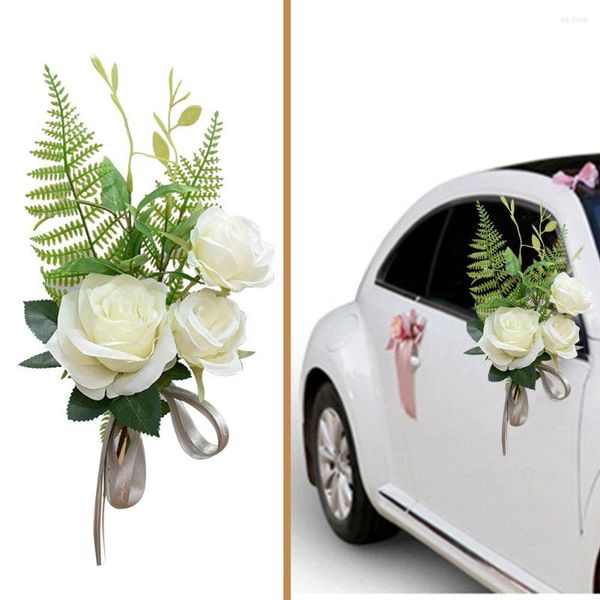 Fiori decorativi Schienale per sedia Bouquet finto Decorazioni per carrozzeria con nastro Fiore artificiale per matrimonio