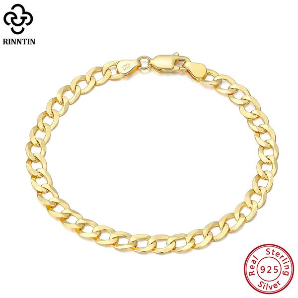 Kette Rinntin 18 Karat Gold über 925 Sterling Silber 3 mm italienisches kubanisches Kettenarmband für Damen Herren trendiges Silberarmband Schmuck SB123 230425