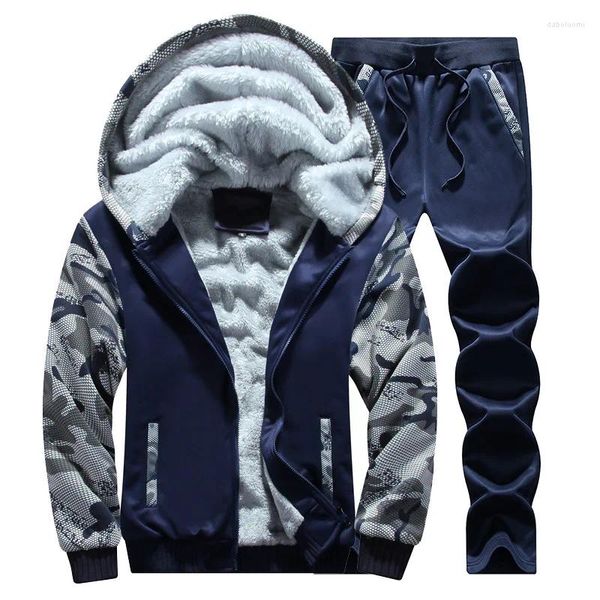 Tute da uomo 2024 Set di abbigliamento sportivo invernale Felpe con cappuccio Felpa calda ispessita Pantaloni Tuta sportiva a due pezzi Abbigliamento maschile