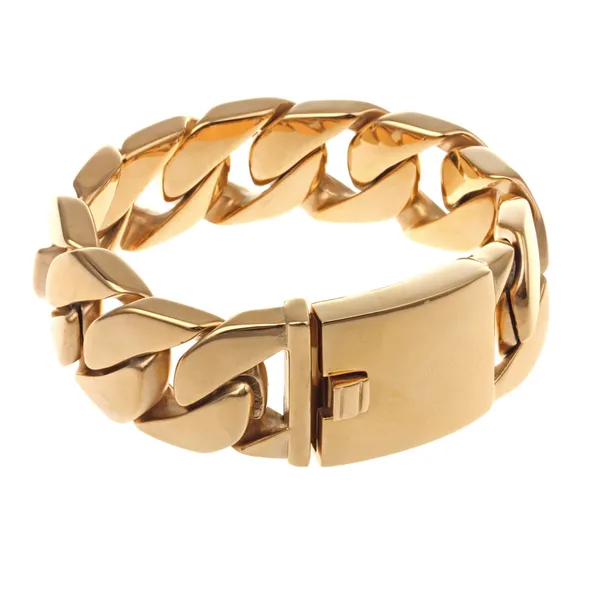 Fantastico braccialetto da uomo in acciaio inossidabile pesante CUBAN CURB LINK placcato oro braccialetto 8,66 