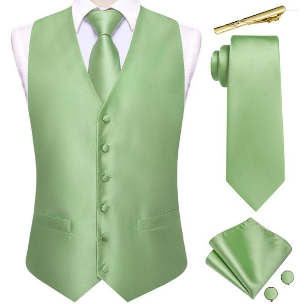 Coletes masculinos Hi-Tie Homens de Seda Sólida Colete Folha Verde Rosa Azul Roxo Preto Colete Jaqueta Gravata Hanky Cufflinks Clipe Presente de Negócio de Casamento