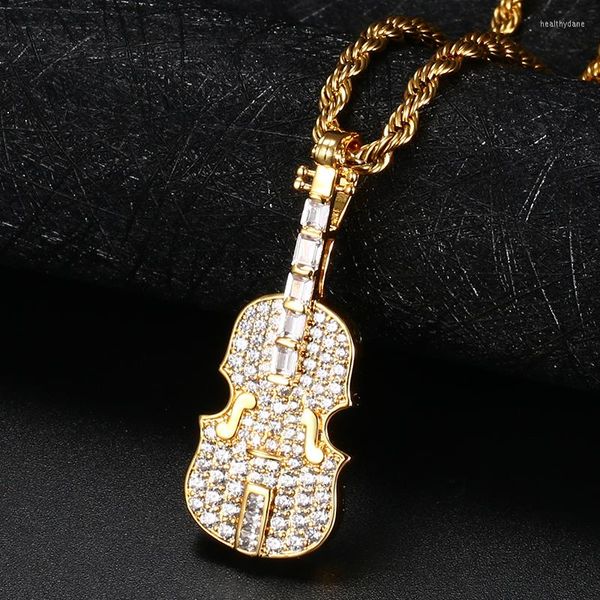 Catene ghiacciate Cubic Zirconia a forma di chitarra Nota musicale Collana con ciondolo Donna Uomo Gioielli Hip Hop Personalità Regalo di moda