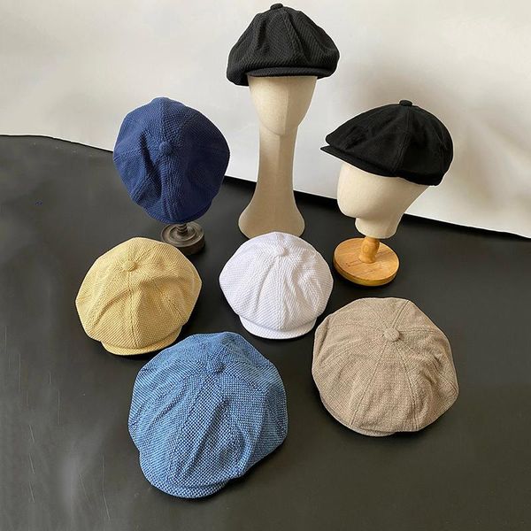 Berets Men Vintage Cotton Bakerboy Caps Sboy Cap Spring и осенние женщины легкие дышащие шляпы Beret Blue White Bjm54berets