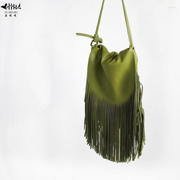 Omuz çantaları kadınlar saçaklı haberci gerçek deri saçak püskül boho hippi çingene bohem kabilesi ibiza tarzı crossbody