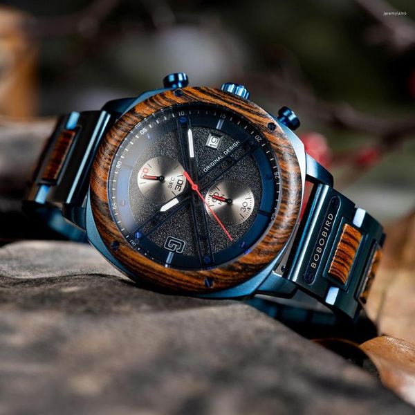 Нарученные часы мужские наручные часы Японское Quartz Движение Wood Watch Fashion Business Hate Watches Chronograph Custom Gift Bobobird
