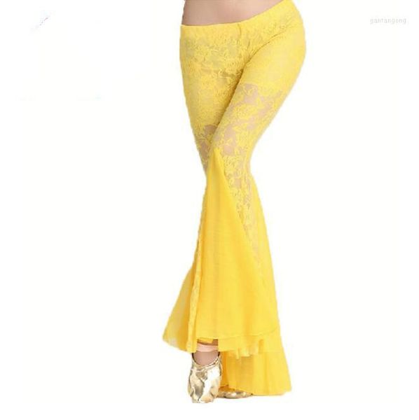 Stage desgaste mulheres roupas de dança de barriga longa calça flare garotas sexy calças de renda slim feminino tocam feminino