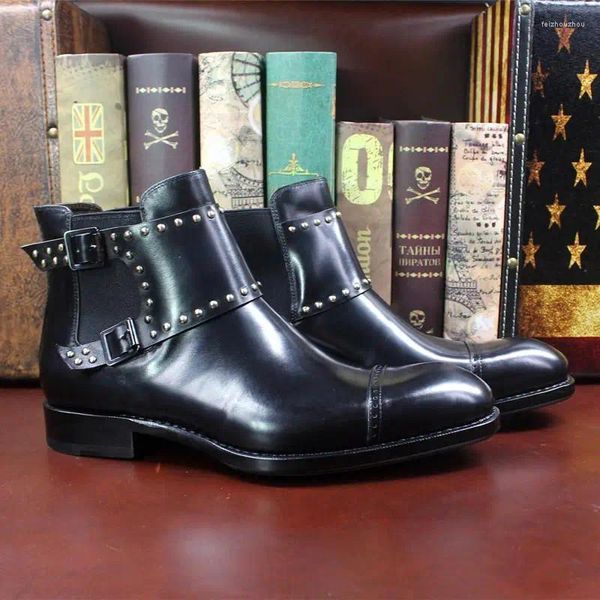 Stivali Sipriks Scarpe di lusso in pelle di vitello per uomo Comfort Caviglia con guardolo Goodyear italiano con cinturini da cowboy maschile