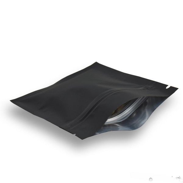 Top Matte Black Aluminium Foil Sacas Pequenas Bolsa de Alimentos Realável Bloqueio Mylar Bacs Mylar Alimentos Bolsa de Armazenamento de Armazenamento de Armazenamento de Armazenamento 200pcs/Lote