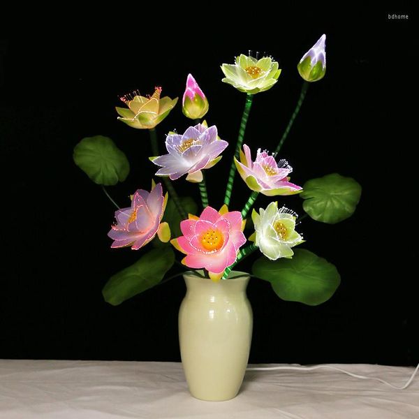 Dekorative Blumen Gartendekoration künstliche bunte LED-Faseroptik-Bonsai-Lotus-Lampe Buddha-Wohnkultur-festliche Partei-Versorgungsmaterialien