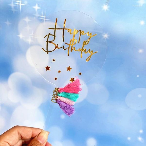 Forniture festive INS Buon compleanno Topper per torta in acrilico Nastro con stelle dorate per decorazioni per feste per ragazze Baby Shower