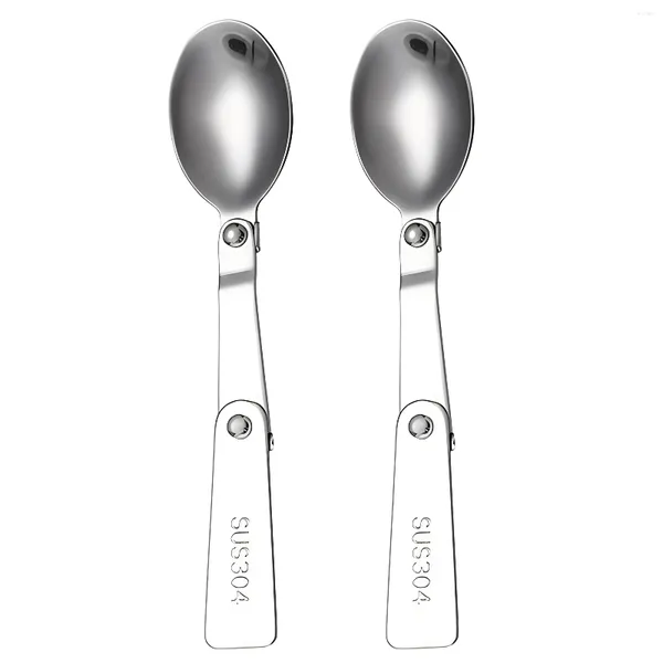 Set di stoviglie 2 pezzi Pratica cucina portatile Escursionismo Viaggio Cucchiaio pieghevole di ricambio leggero Campeggio per picnic all'aperto Acciaio inossidabile