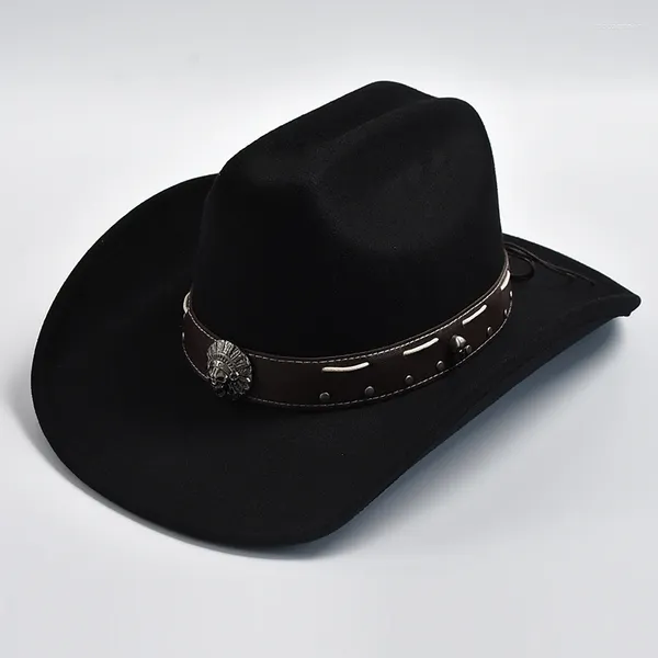 Boinas vintage ocidental cowboy chapéu com cinto punk cavalheiro cloche bonés senhora roll up jazz cowgirl chapéus