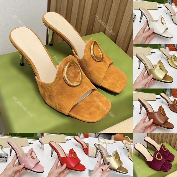 Sandalo con tacco Blondie da donna Décolleté in pelle scamosciata con tacco alto Pantofole con diapositive in metallo Scarpe eleganti estive
