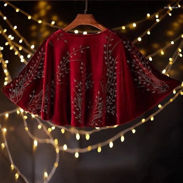 Sciarpe da donna Autunno Inverno Diamanti Vino Rosso Vintage Velluto Pashmina Mantello con scialle caldo femminile R878