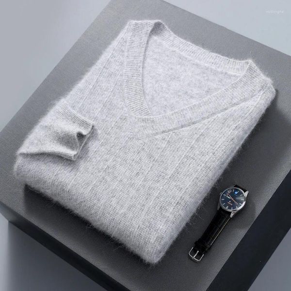 Maglioni da uomo con scollo a V ispessito autunno e inverno visone maglione di cashmere pullover di lana fondo collo di pollo a maglia larga