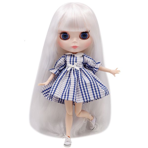 Куклы ледяная DBS Blyth Doll White Skin 19 суставов Длинные прямые волосы блестящие лица Diy Doll SD Gift Toy для девочек 230426