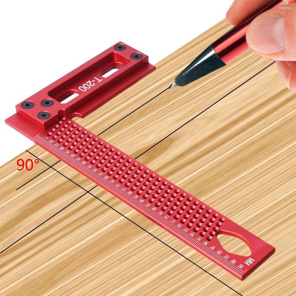 Set di utensili manuali professionali Scriber di precisione per la lavorazione del legno da 200 mm Marcatura quadrata Righello a T Posizionamento dei fori in lega di alluminio Calibro barrato