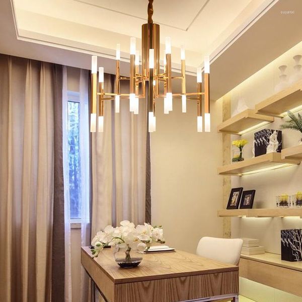 Lâmpadas pendentes de moda moderna simplicidade de luxo criatividade individualidade Golden Living Room Chandelier Bedroom Proteção para os olhos LED