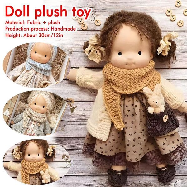 Puppen-Plüsch-Puppe Waldorf handgemachte weiche gefüllte Baumwollpuppe Mädchen mit goldenem lockigem Haar Geschenk für Kind Plüsch Stoff Kawaii Puppe Spielzeug 230426