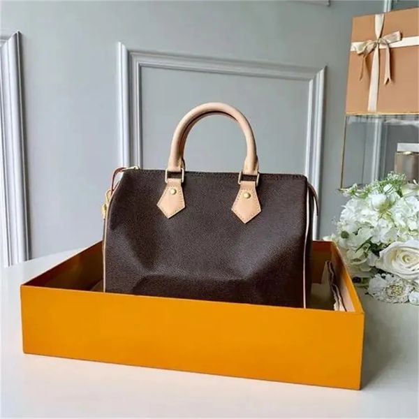 Hot Luxurys Speedy Bag Designer Kissenbezug Echtes Leder Mode Frauen Tasche Umhängetaschen Lady Totes Handtaschen Speedy mit Key Lock Schultergurt 25 cm 30 cm 35 cm