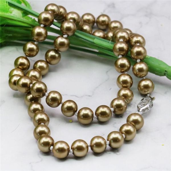 Catene 8mm Silvercolor Champagne South Sea Shell Collana di perle Creazione di gioielli Design Corda Catena Perline Regali per ragazze (Ordine minimo1)