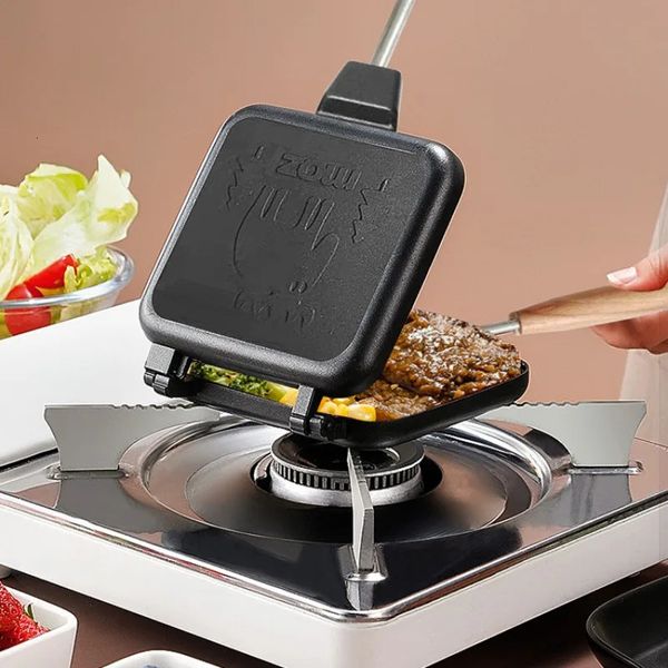 Padelle in lega di alluminio antiaderente stampo per sabbia waffle facile da pulire pane piastra per barbecue toast doppio lato padella utensilios de cocina 231124