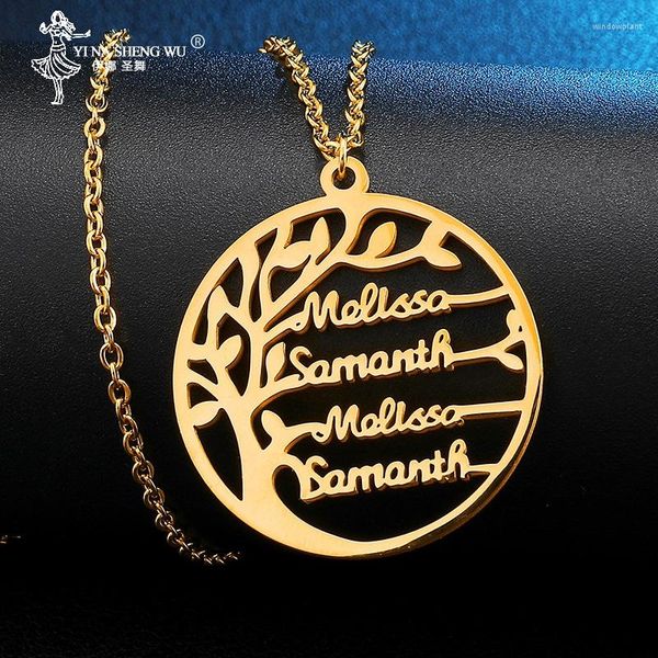 Anhänger Halsketten Fashion Statement Stammbaum Halskette für Frauen Custom Name Gold Farbe Edelstahl Männer Schmuck Weihnachtsgeschenk