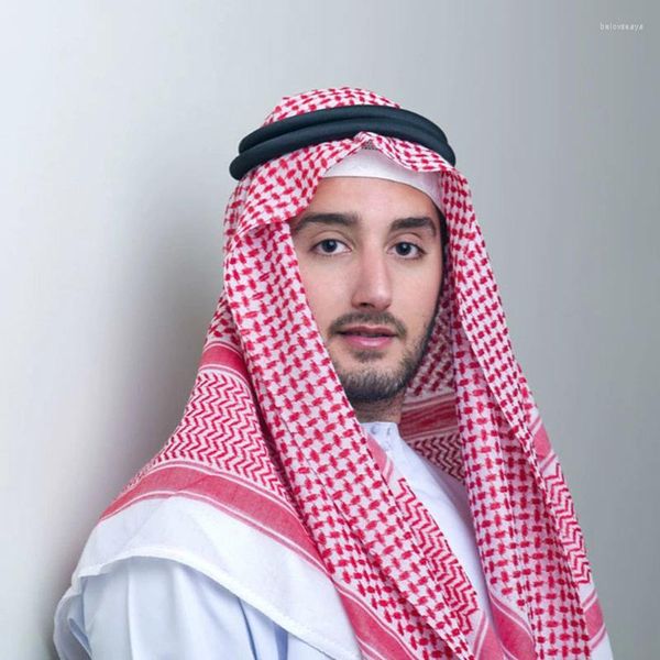 Boinas de roupas islâmicas homem Saudita Arábico Dubai Trajes tradicionais Acessórios muçulmanos Orando chapéu de turbante lenço de cabeça xadrez 138 138cm